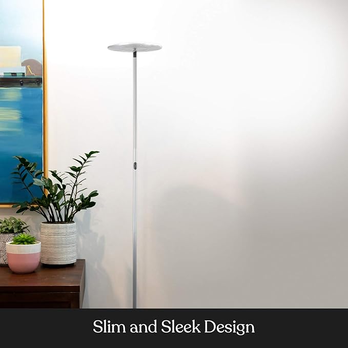 Brightech Sky Flux Dimmable LED Floor Lamp – Super Bright Floor Lamp with 3 Light Modes for Living Room, Office – Torchiere Standing Touch-Lamp, Tall Torch Lamp for Bedroom & Reading - Silver