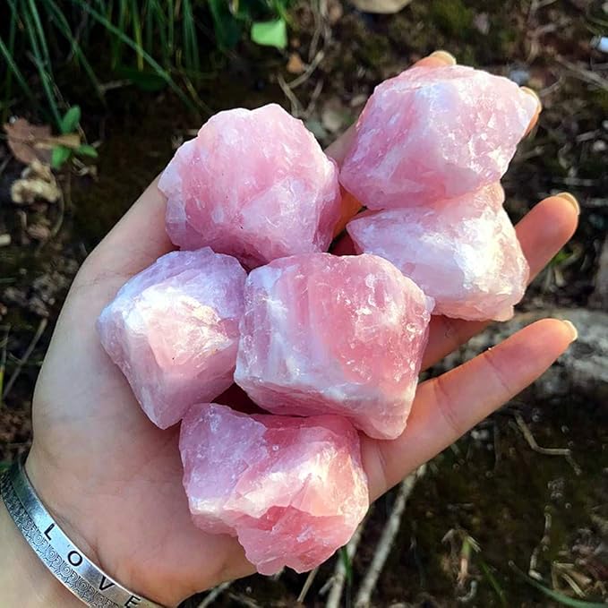 Zenkeeper 1Lb Natural Raw Rose Crystal Large Rose Quartz Stone Rough Gemstones Fountain Bulk Rocks for Tumbling, Cabbing, Polishing, Wire Wrapping, Wicca & Reiki Crystal Healing