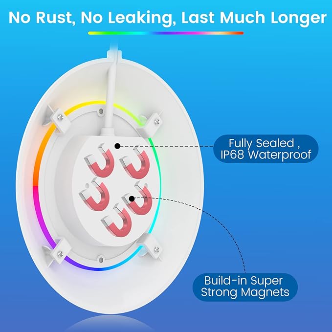 LyLmLe LED Pool Lights 40W Double Lights for Giant Pools, 12V APP Control Underwater Light with Magnet & Timer, 1600lm, IP68 Waterproof Submersible Light for Aboveground and Inground Pools