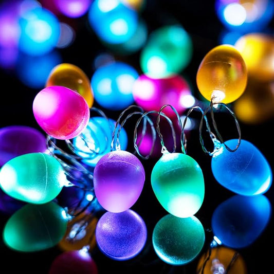 BOHON Easter Decorations Easter Egg Ornaments 10ft 30 LEDs Fairy Lights Battery Operated with Remote Multi Color String Lights for Outdoor Bedroom Party Holiday Home Spring Themed Tree Eggs Decor