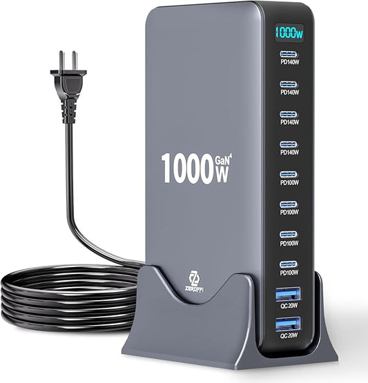 1000W USB C Charging Station, 10-Port USB C Charger Block, PD 140W PD 100W QC 20W GaN Ⅲ Fast USB Charger for MacBook, Ipad, iPhone, Samsung