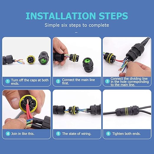 Junction Box Waterproof IP68 Connection Box 3-Pole Cable Connector for Ø7-10mm Cable Connection Box Black 2 Pieces