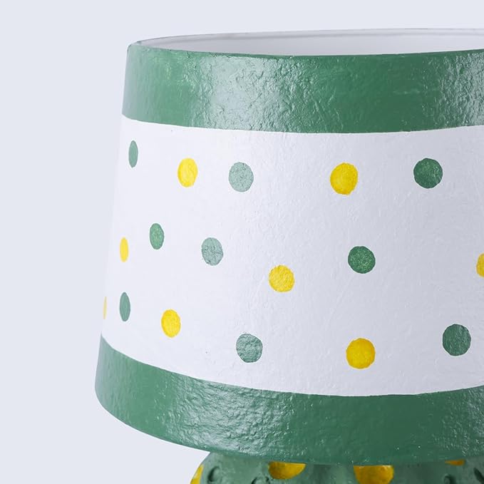 Handicrafts Home Handcrafted Paper Mache Table Lamp, 10.5x17” Modern Farmhouse Accent Table Lamp, Decorative Dome Bedside Nightstand Lamp for Bedroom Living Room, Small Desk Light, Cact Polka