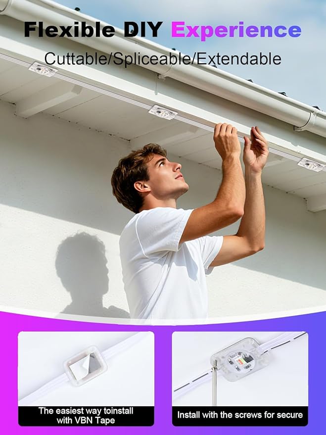 Permanent Outdoor Lights, 200FT RGB+IC Smart LED Outdoor Lights with App/Remote Control, DIY Scene Modes Lighting & IP67 Waterproof, Eaves Light for Christmas, Holiday, Daily Decorations