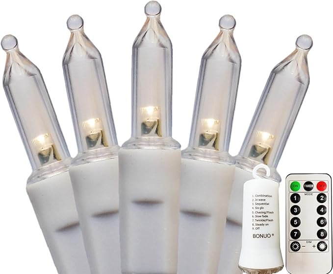 Mini Christmas Lights Battery Operated 33FT 100 LED White Wire String Lights with Remote Timer 8 Modes for Indoor Outdoor Tree Wreath Wedding Patio Decor, Warm White