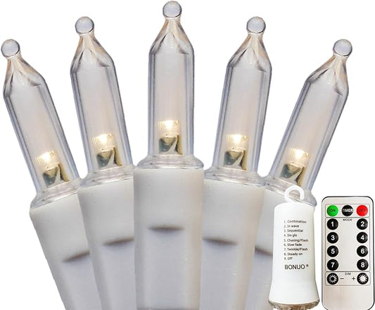 Mini Christmas Lights Battery Operated 33FT 100 LED White Wire String Lights with Remote Timer 8 Modes for Indoor Outdoor Tree Wreath Wedding Patio Decor, Warm White