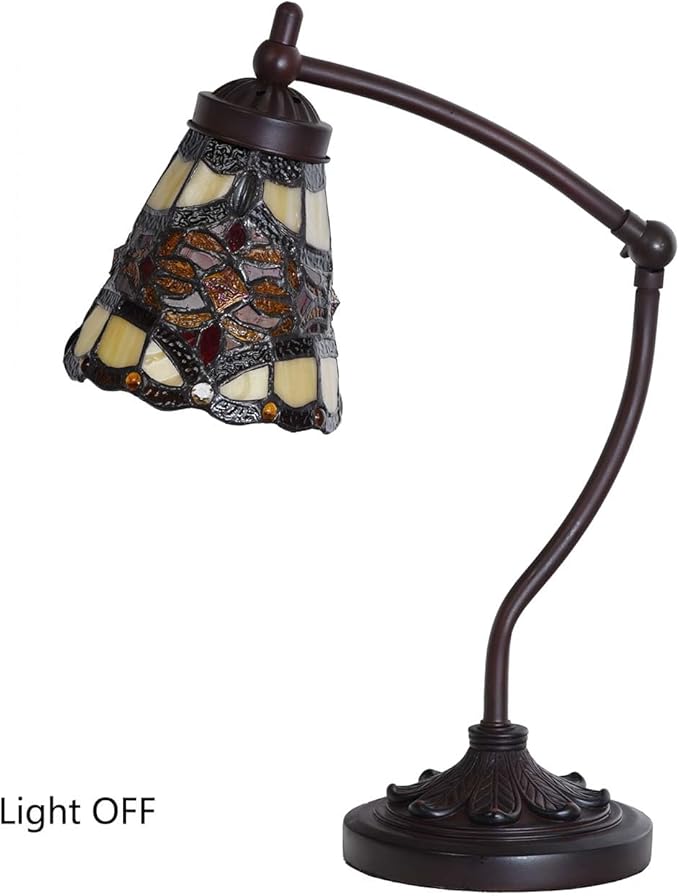 Bieye L10870 Tiffany Style Stained Glass Table Lamp Night Light with Swing Arm Base for Working Reading Home Decoration (Baroque Red)