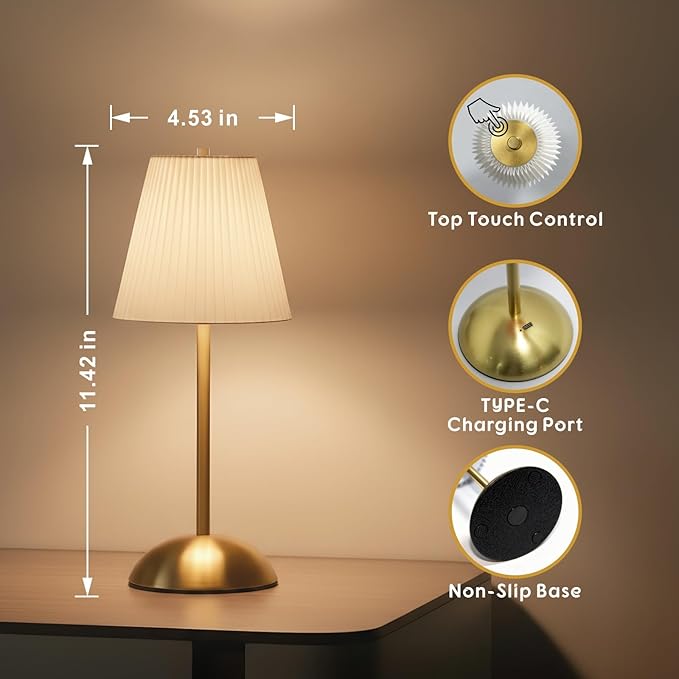 2-Pack Cordless Rechargeable Table Lamps, 3CCT & Stepless Dimming, LED Battery Operated Table Lamp with Touch Switch for Use in Bedroom, Dining Room, Outdoors, 4.5" W x 11.5" H (White)