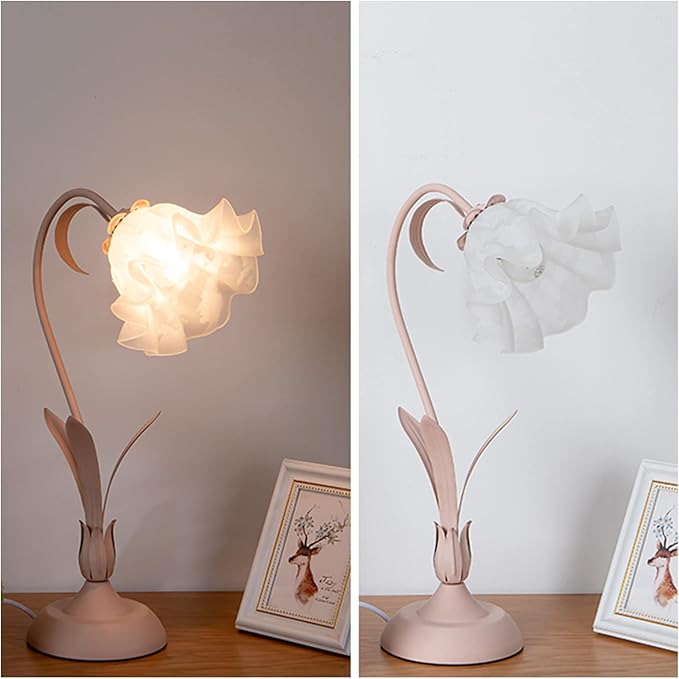 Flower Desk Lamp, Table Lamp LED Reading Light for Small Space Bedroom Home Office, Bedside Lamp with Soft Light, Applicable 5-10m² Area (Pink, 19.6" D x 5.9" H)