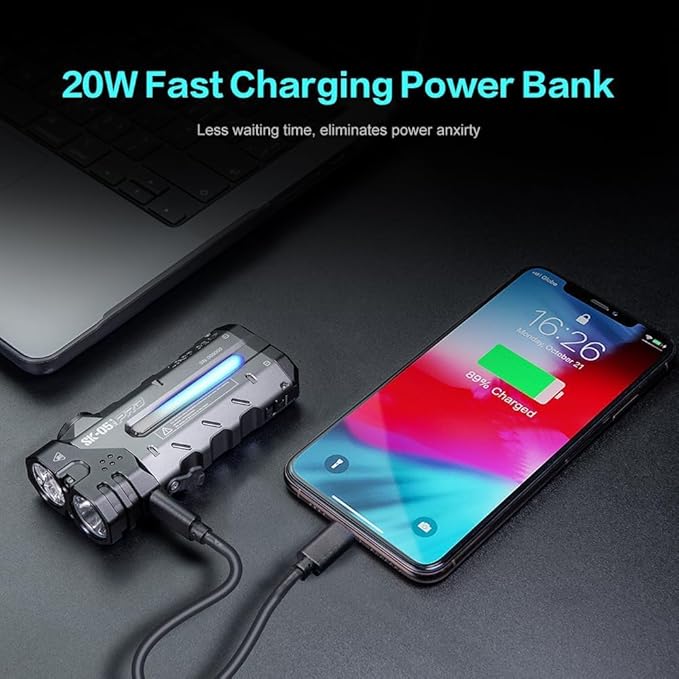 LOOP GEAR SK05PRO 8000mAh Power Bank Flashlight, 4360 Lumens Dual Light Source Magnetic USB-C Rechargeable, IP68 Waterproof Flashlight for Camping, Hiking, Emergency, Outdoor