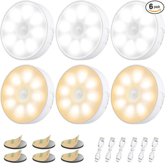 Motion Sensor Light Indoor [8 LED], Electight Night Light USB Rechargeable, 3 Light Modes & Long-Last Battery, Cordless Magnetic Sticker Nightlight for Stair, Closet, Hallway - Cold White & Warm White