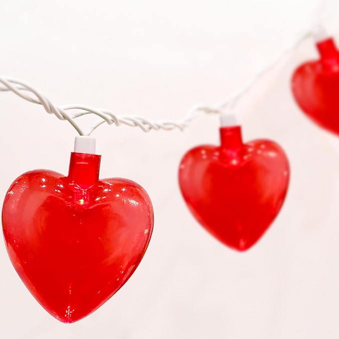 SUNSGNE 8.5Ft Red Heart String Lights, Valentines Lights with 10 LED Red Heart Bulbs for Valentine Mother's Day Wedding Anniversary Party Christmas Decor