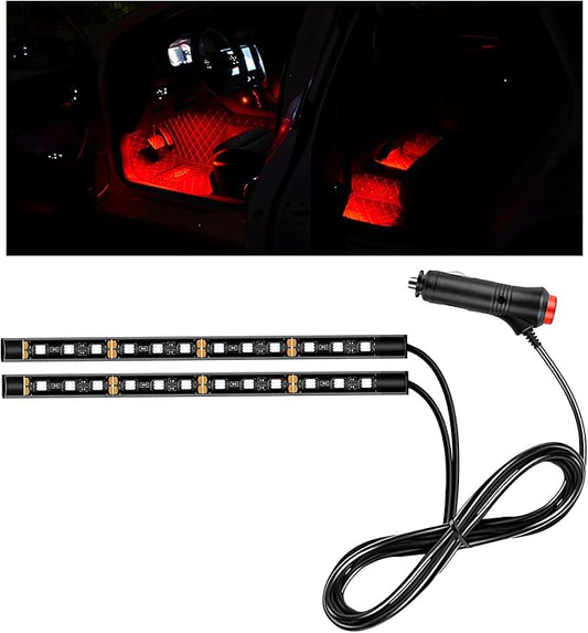 Car LED Strip Light, 12V 24 LEDs Auto Interior Atmosphere Lamp with Cigarette Adapter Plug, Vehicle Under Dash Ambient Neon Night Light Decorative Strip, Car Accessories (Red)