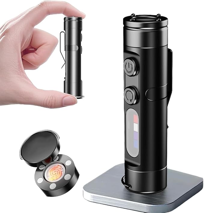 Pocket Rechargeable EDC Flashlight, 500 Lumens Keychain Light with Fire Starter & Window Breaker, Multi-Color Sidelights & Magnetic Base for Emergency, Camping, Car