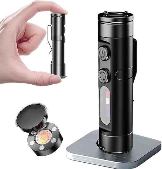 Pocket Rechargeable EDC Flashlight, 500 Lumens Keychain Light with Fire Starter & Window Breaker, Multi-Color Sidelights & Magnetic Base for Emergency, Camping, Car