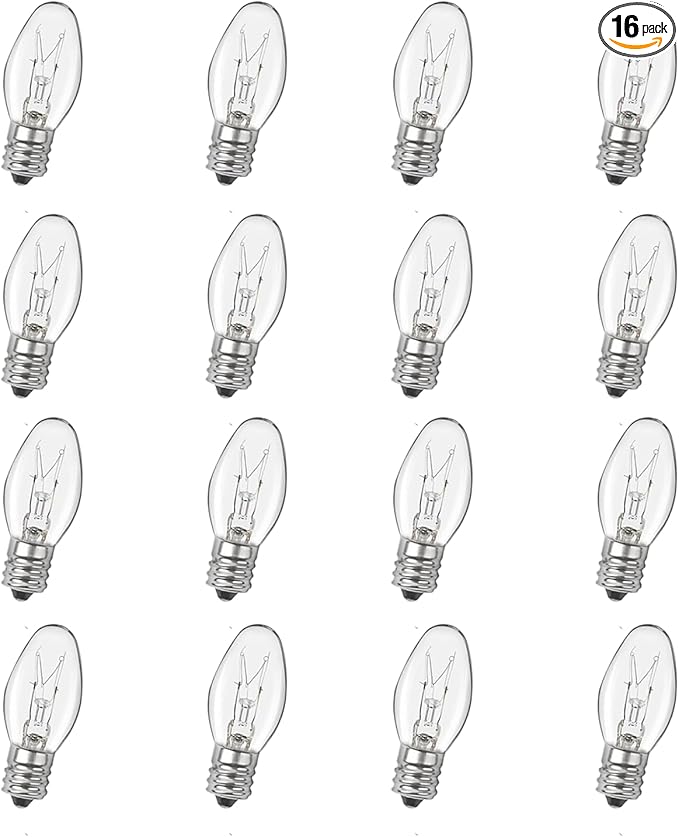 Salt Lamp Bulbs - 15 Watt Light Bulbs for Scentsy Wax Warmer - C7 Replacement Bulbs for Plug in Wax Diffuser- Warmwhite - Dimmable,16 Packs (Salt Lamp Bulb 15w)