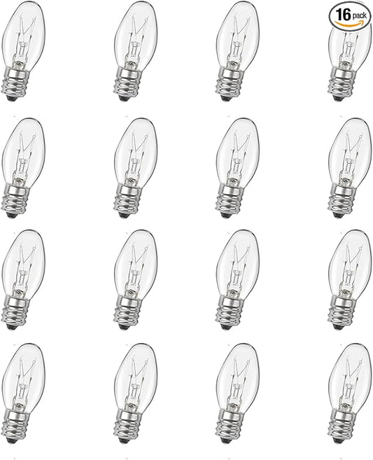 Salt Lamp Bulbs - 15 Watt Light Bulbs for Scentsy Wax Warmer - C7 Replacement Bulbs for Plug in Wax Diffuser- Warmwhite - Dimmable,16 Packs (Salt Lamp Bulb 15w)