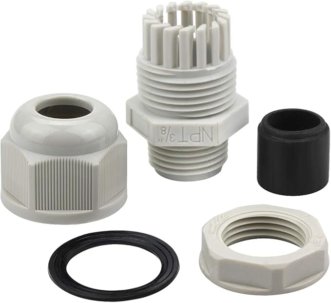 XHF 50 Pcs 3/8" IP68 Strain Relief Nylon Cord Grip Waterproof NPT Cable Glands Adjustable UL Listed and RoHS Compliant(Grey)