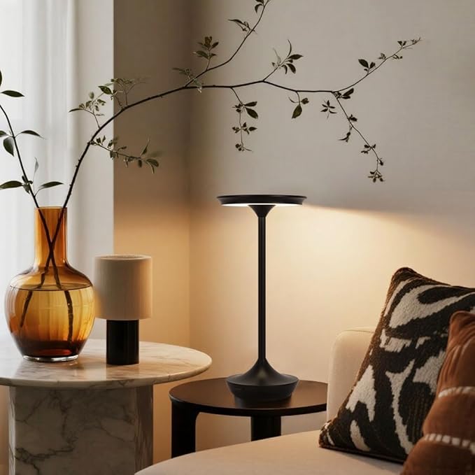 2 Pack LED Rechargeable Cordless Table Lamps,Portable Outdoor 6000 mAh Battery Operated Table Light Touch Control 3 Color Dimmable Waterproof for Patio/Cofee/Restaurant/Camping/Dining/ Bedroom-Black