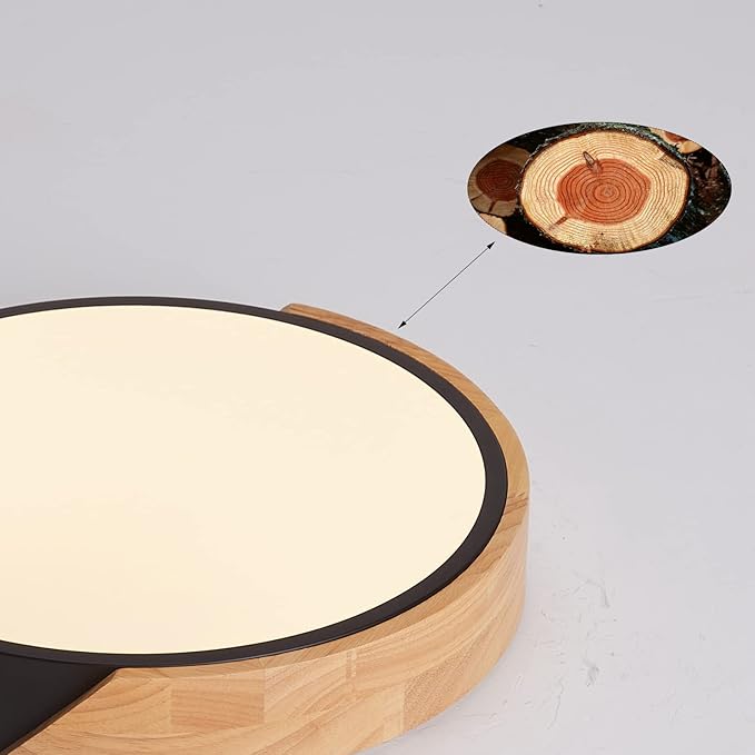 LED Ceiling Lights, 12 Inch Black Modern Flush Mount Lighting Fixture,Round Shaped Wood Ceiling Lighting,30W,3000K Warm Light