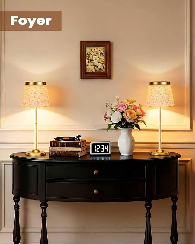 2 Pack Gold Cordless Table Lamps Rechargeable,Battery Operated Table Touch Portable LED Battery Powered Table lights 5000mAh Three-Color Stepless Rust-Resistant Dimming for Reading Bedroom Desk Dining