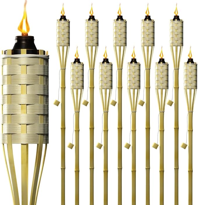 Matney Bamboo Torches for Outside Mosquitos Repellent - 5 Ft. Tall - (12 Pack) - Decorative Garden & Backyard Lights - Mosquito Torches Outdoor - Oil Lamp for Citronella - Flame Lasts Over 8 Hours