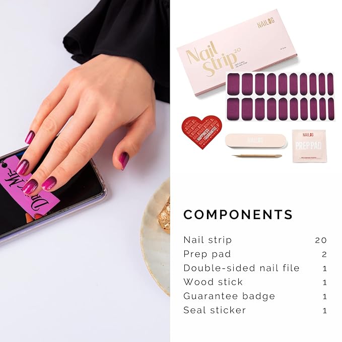 NAILOG Semi Cured Gel Nail Strips, 20Pcs Neon Purple Lasting Gel Nail Stickers, Salon Quality Easy Apply & Remove Works with Any UV/LED Nail Lamps, Lydia