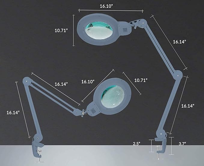 Neatfi XL Bifocal LED Magnifying Lamp – 7-Inch Acrylic Lens, 2.25x & 6X Magnification, 1,600 Lumens, Dimmable LED, Adjustable Arm, Hands-Free Close Work (Gray, with Clamp)