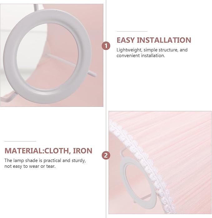 Fabric Table Lamp Shade Pink Pleated Lampshade Cover for Floor Light Bedside Lamp Bedroom Living Decor Easy Install Soft Cloth and Metal Material