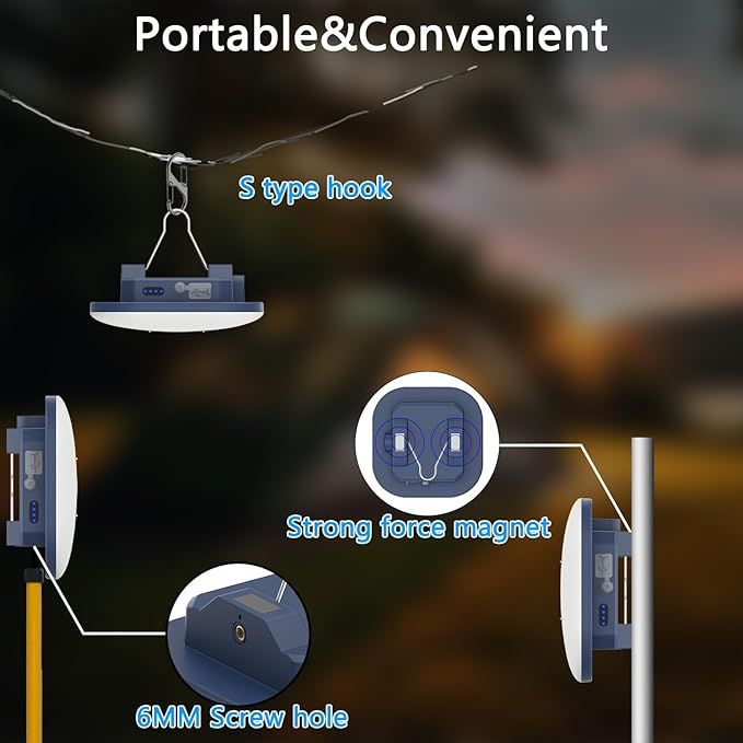6 inch Rechargeable Camping Light TeiNewBy 4000LM 16500mAh up to 10-60 Hours Running, 5 Light Modes,LED Camping Lantern Portable,Magnetic Base for Hurricane Emergency, Outdoor, Hiking, Home and Car