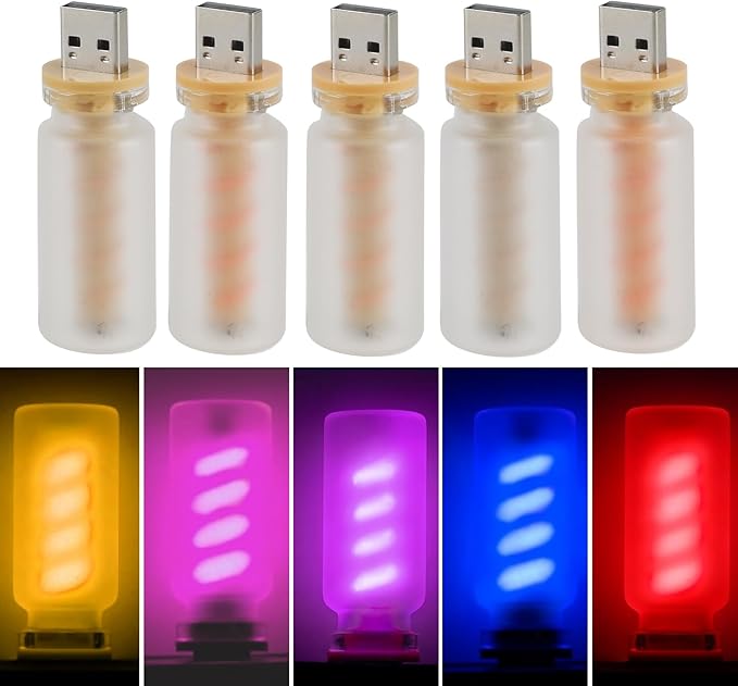 5Pcs Mini Retro Atmosphere Light, Frosted Shell USB LED Car Interior Atmosphere Lamps, Touch-Control Portable Plug-in Glass Bottle Ambient Night Light for Camping Bedroom Party