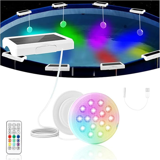 Pool Lights, Upgraded Solar Submersible LED Lights with Remote, 4.55 Inch USB Rechargeable IP68 Waterproof Underwater Light RGB 22 Colors Changing Solar Pool Light with Magnet for Hot Tubs 1 PACK