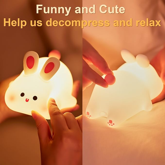 Big Face Rabbit Silicone Night Light for Kids,Cute Animal Lamp, Easter Rabbit,Gifts Dimmable Light up Bunny, Nursery Night lamp,Rechargeable Bunny Nightlight, Bedside Lamp for Breastfeeding