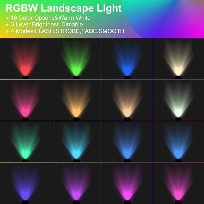 Low Voltage RGB Landscape Lights,Color Changing Outdoor In-Ground Light with Connectors RGB Well Lights 12-24V Landscape Lighting for Outdoor Christmas (RGBW 6 Pack)