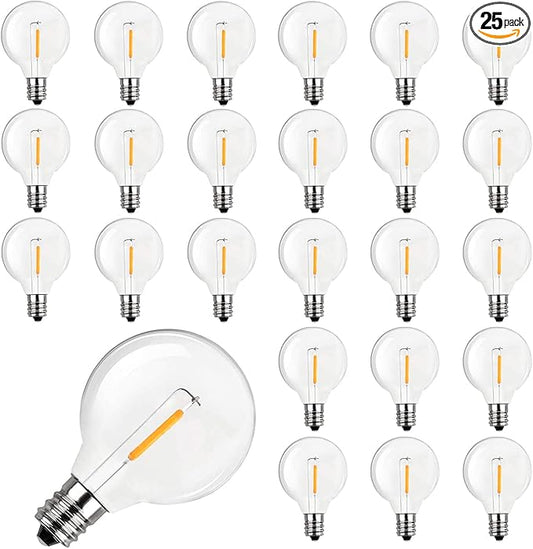 25 Pack G40 Led Replacement Light Bulbs,E12 Screw Base Shatterproof LED Globe Bulbs Light for Outdoor String Lights,0.6 Watt Equvalent to 5 Watt Incandescent Bulbs,Warm White