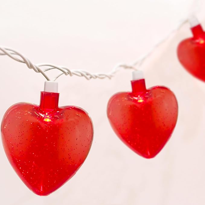 SUNSGNE Red Heart String Lights Valentines Lights, 8.5FT Plug in Fairy String Lights with 10 LED Red Heart Bulbs for Indoor Outdoor Home Room Party Wedding Valentine's Decor, White Wire