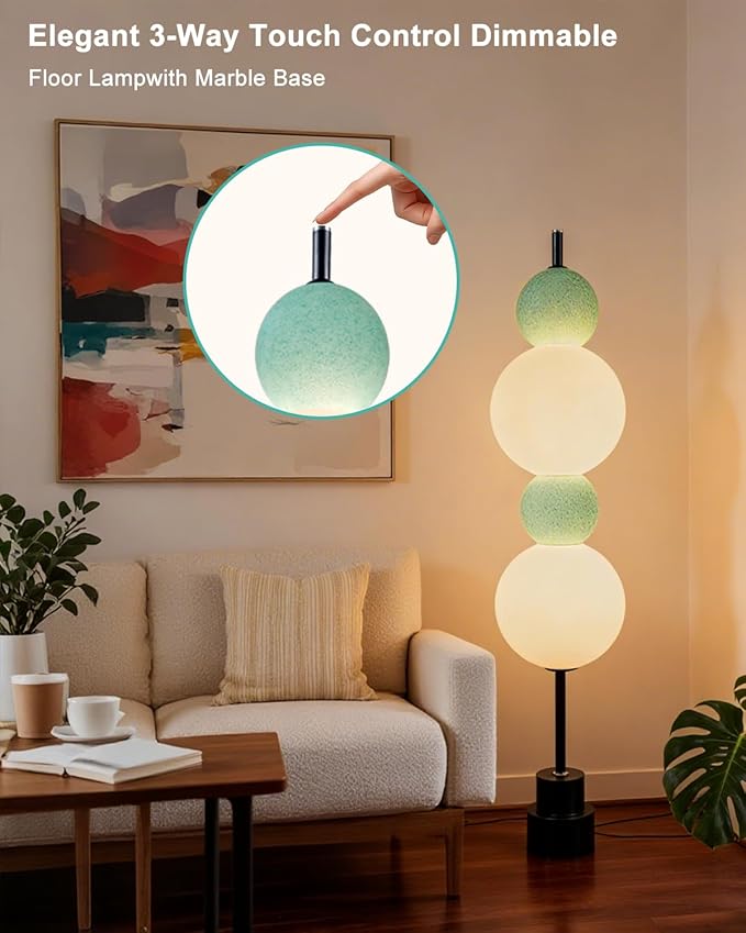 Blue Globe Floor Lamp - Metal, 3 CCT (3000K/4000K/5000K) Dimmable LED, Touch Switch, Modern Tall Standing Lamp for Bedroom, Living Room, Home Office