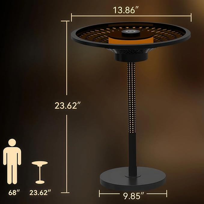 JOOFO End Table, Side Table with Ambient Light and Wireless Charging, Nightstand, Small End Table for Bedroom and Living Room, Lamp Table with Touch Dimming, Accent Table, Black