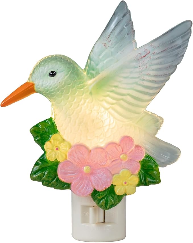 Novelty Lights LED Lamp Hummingbird with Flowers Spring Easter Decoration Night Light with Swivel Plug