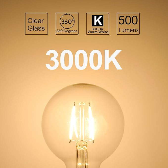 ENERGETIC SMARTER LIGHTING Dimmable LED Edison Light Bulb, G25 (G80) Globe Bulb, 60W Equivalent, 3000K Warm White, Christmas Light, E26 Standard Base, ETL Listed, 6-Pack