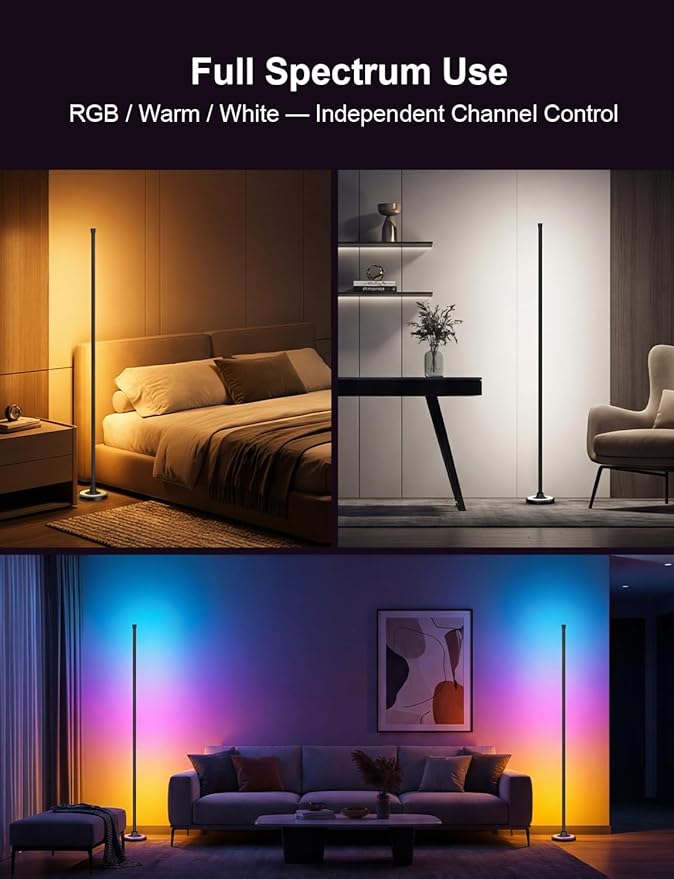 APPECK RGBW Corner Floor Lamp with Wi-Fi App Control, 60 Inch Smart Standing Lamps with 114 Scenes, DIY Mode, Music Sync, Modern Standing Lamps for Bedroom, Living Room