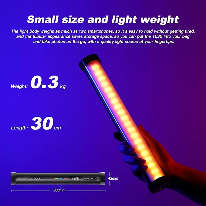 Godox 4Pack TL30 Kits RGB Tube Lights, Magnetic Handheld Light Wand, 2700-6500K CRI 97 TLCI 99 13FX Lux 740 with 2900mAh Battery Mini LED Video Light Stick for Photography YouTube TikTok