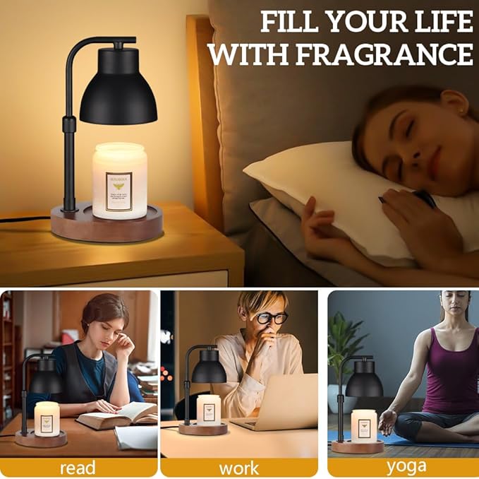 Dimmable Candle Warmer Lamp Adjustable Height Electric Wax Melt Warmer for Jar Scented Candles Suitable for Home Office Decor Birthday Gifts for Women Mom Grandma（with 2 Bulbs）