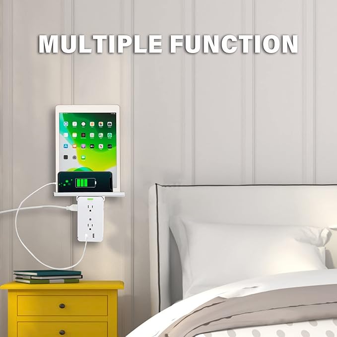 Wall Outlet Extender-2 Pack Surge Protector Wall Plug with USB A+C Ports (3.4A Total), 8 AC Outlets, Removable Outlet Shelf and Type-C Cable Included, Compatible with GFCI,1020J