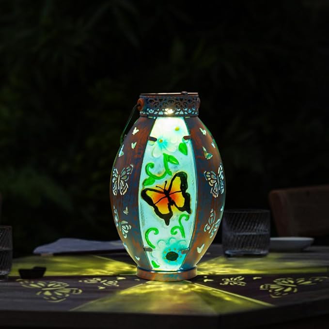 Butterfly Hanging Solar Lantern Outdoor Garden Decor, Butterfly Lantern Memorial Gardening Gifts for Mom Grandma, Solar Lights for Outside Waterproof Table Decor