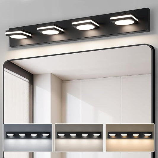 OKELI 4-Light LED Bathroom Vanity Light Fixtures, Matte Black Modern Bathroom Wall Lighting Fixtures Over Mirror (3CCT, 3000K-6000K)