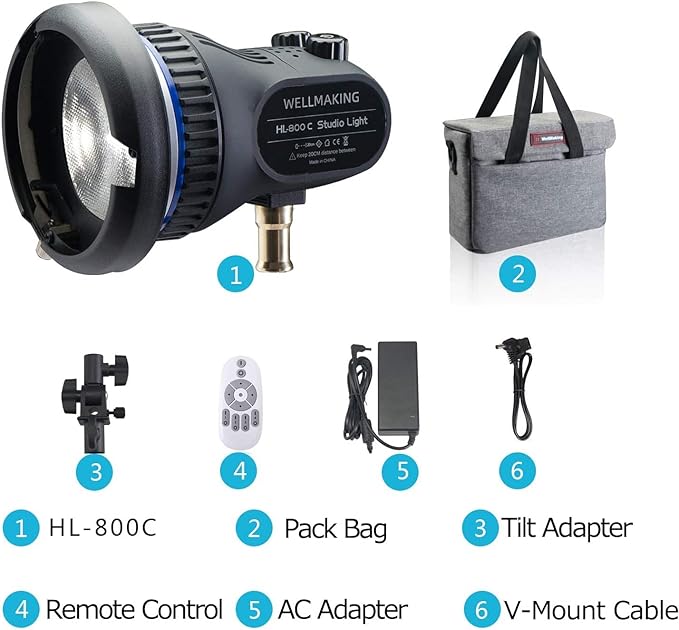 Wellmaking 80W Portable LED Light Continuous Light 5600K CRI 98 COB Spotlight Video Light Dimmable Lightweight Noiseless Fresnel Lens AC/DC Bowens Mount Wireless Remote Control Comes with Light Bag