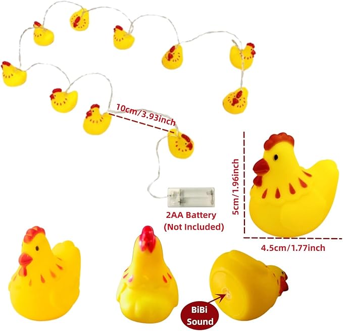 5.4 FT Easter Chick String Lights,10 LED Christmas Hen Fairy Light Chick Lamp Battery Operated for Home Party Camping Decoration (Chick)