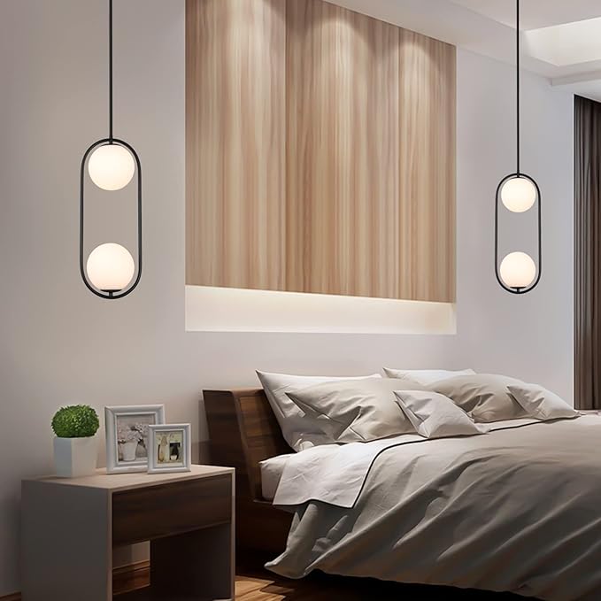 Modern Style Pendant Lighting Mid Century Pendant Light Fixture Hanging Lighting Fixture Vintage Style with White Globe Glass Lampshade Pendant Chandelier for Kitchen Island Dining Room Bedroom