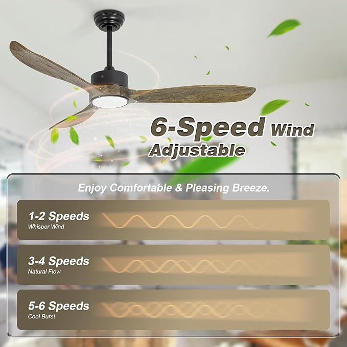 VACILL Ceiling Fans with Lights and Remote, 52inch Amber Wood Fan, 6 Speeds Silent Reversible DC Motor,3CCT LED Dimmable Light with Memory Function Indoor Outdoor Fan Farmhouse Bedroom Living Room